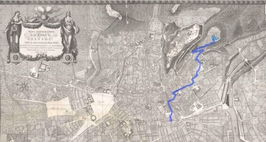 Itinerario del vía crucis del cerro de los Mártires en el mapa de Francisco Dalmau
