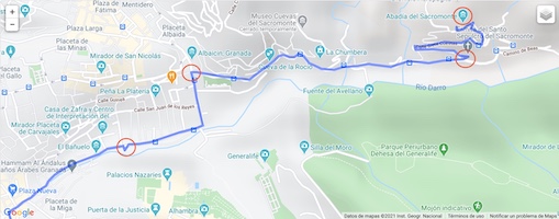 Itinerario del vía crucis del Sacromonte en Google map