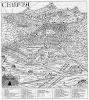 Ceuta vista desde el campo exterior, ca. 1695 (grabado publicado por Affonso de Dornellas, 1919)
