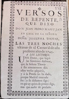 Versos que de repente dixo don Juan Pedro Maruján. Zaragoza: 1745, p. 1