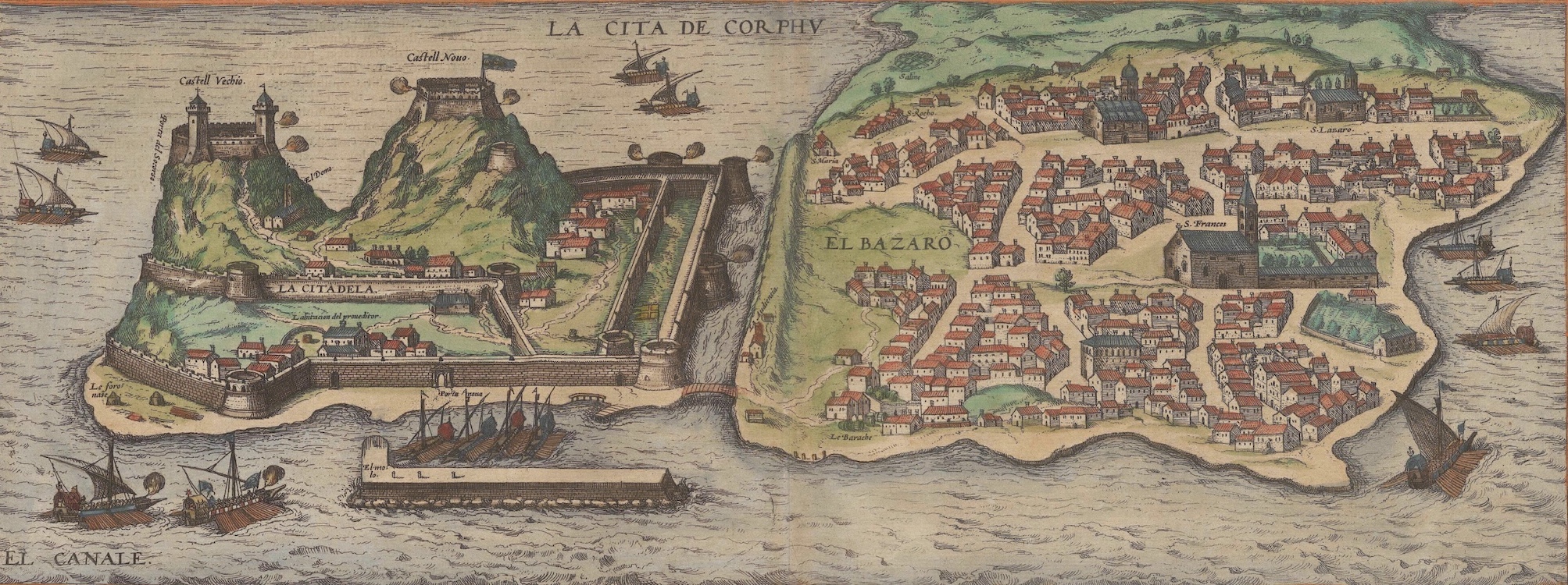 Puerto de Corfú. <em>Civitatis orbis terrarum</em>, vol. 2 (1575)
