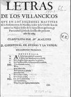 Letras de los villancicos que se cantaron en los Maitines de Resurrección en la catedral de Sevilla (1689)