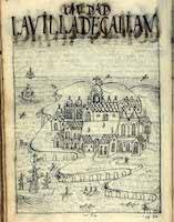 Ciudad la villa de Callau puerto de los Reyes de Lima. Felipe Guamán Poma de Ayala  (1615)