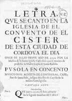 Letra, qve se canto en la Iglesia de el Convento de el Cister con el motivo de professar la Madre Luysa de Santa Rosalia  (1730)
