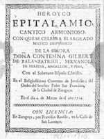 Heroico epitalamio, cántico armonioso. Zaragoza: Francisco Revilla, 1714