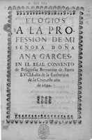 Elogios a la profesión.... Zaragoza: s.n., 1694