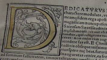 Dedicatoria al papa Pío V (detalle). Liber primus missarum (París, 1565). [E-BAZ]]