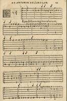 "Benedicta es coelorum con segunda y tercera parte parte, Jusquin". Antonio de Cabezón. Obras de música para tecla, arpa y vihuela  (1578),  fol. 159r.