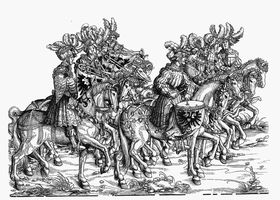Trompetas y atabales de la corte del emperador Maximiliano (Triumph-zug nº 115 H. Burgkmair 1516-18)